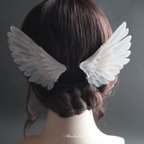 作品210日納期【羽髪飾り】*翼のかんざし -白-*【ディップアート】