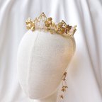 作品水晶とツユクサのティアラ　真鍮　小枝　ティアラ　花　フラワー　結婚式　ブライダル　ウェディング　ヘッドドレス　ヘアアクセサリー　成人式
