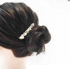 作品スティックヘアクリップ×ビジューとコットンパール 