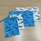 作品SALE❗️13【給食セット×2日分】エメラルドグリーン&白色 くじら柄 クジラ 鯨 🐋 ランチョンマット コップ袋 男の子 小学校 オックス海の生き物