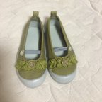 作品ベビー　靴  14cm  若草色(1)
