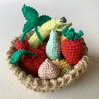 作品ミニミニ　カゴ付き　フルーツセット　編みぐるみ　あみぐるみ　かぎ針編み　果物　フルーツ　おままごと