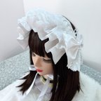作品白花菱×編み上げボンネット風ヘッドドレス  ロリータ ヘッドドレス