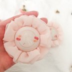 作品【うさぎ】お名前　名札　見分け　ロゼット　シフォンロゼット　シフォン　ロゼット　おでかけ　めじるし　ナチュラル　うさぎさん　うさぎ好き　クマ　hikoロゼット　男の子