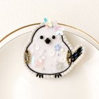 作品雪の妖精シマエナガ ビーズ刺繍　ブローチ/キーホルダー/バッグチャーム