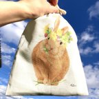 作品★コットン100% うさぎの巾着袋　★給食袋やお箸袋・入園入学・ラッピングにも★