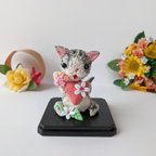 作品 一点物 幸せ猫置物 猫人形 キラキラお花とハートのインテリア