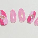 作品pink×オーロラフィルムnail❥･•