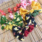 作品お稲荷さん柄　リボン　ヘアアクセサリー　バレッタ　ヘアゴム　Fox Pattern Ribbon Hair Accessory Barrette Hair Elastic