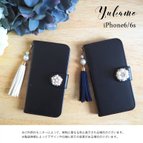 作品【iPhone6/6s】スマホケース＊レトロ＊レザー＊ビジュー＊タッセル＊手帳型＊スマホカバー【ブラック】