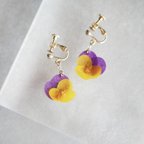 作品和紙の花 「ビオラ」 イヤリング/ピアス 　紫×黄