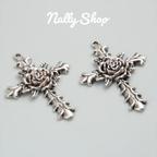 作品【2個】Rose Cross Charm Silver【M-454】