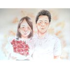 作品ウェディング 似顔絵 A4 結婚式 イラスト 子育て感謝状  水彩 ウェルカムボード 記念日 両親贈呈品