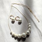 作品Cotton perl necklace & Earrings