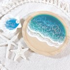 作品【海のお皿】バンブートレイ　海を感じるインテリア海アート　アクセサリー　コースター　マルチプレート