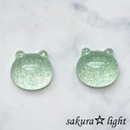 作品【8個】きらきら グリッター 猫 カボション グリーン