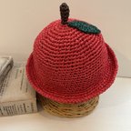 作品りんごの麦わら帽子　大人気　洗える帽子