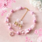 作品再販 ＊little princess＊ pink flower キッズイヤリング + キッズ ネックレス セット ＊ キッズアクセサリー 女の子 プレゼント 誕生日 子供 小学生 花 首飾り ピンク