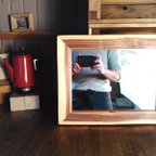 作品wood frame mirror　【 two tone + olive oil finish】