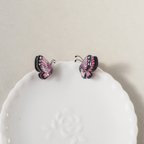 作品 縁起物　桃色蝶々　ピアス／イヤリング