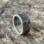 作品銀貨 アメリカ コインリング 指輪 ReD アクセサリー ハーフダラー 地球儀 外国コイン Jewelry 18号
