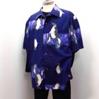 作品アロハシャツ 浴衣 着物 反物 ペンギン 模様 メンズL 春 夏 Aloha ハンドメイド 父の日 母の日 送料込み
