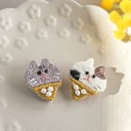 作品《アイスクリームねこ》セット販売/ブローチ/刺繍/三毛猫/キジトラ/ギフト/ラッピング対応可