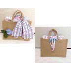 作品4way☆お花とマリンスカーフ＆巾着の麻素材ハンドバッグ