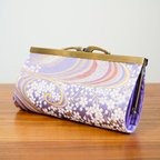 作品上品な金襴織物でがま口長財布✼流水に桜(紫)＊ラベンダー