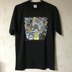 作品猫盛りだくさんドライTシャツ_黒_XLサイズ