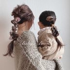 作品革紐と刺繍リボンヘアアクセサリー　くすみパープル