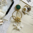 作品'foop'flower' 天然石とヴィンテージボタンのアシンメトリー pierce/earring