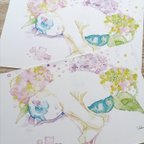 作品POSTCARD (6) 紫陽花と咲く猫