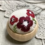 作品刺繍ウッドボウルのピンクッション アネモネ