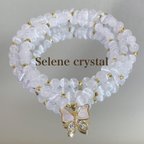 作品セレナイト　3連　ブレスレット　蝶々　上品　人気　　天然石ブレスレット　Selene crystal