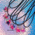 作品🉐【紫陽花フルーツポンチ☆】お花カラフルお星様革紐コード紐ネックレス