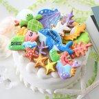 作品アイシングクッキー　海の生き物　☆彡　誕生日ケーキ　くじら　深海　マリン　夏　カラフル　デコレーション　飾り　名入れ　　
