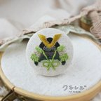 作品兜(翠)　手刺繍　ブローチorヘアゴム