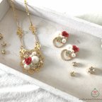 作品薔薇のビシューピアス＆ネックレス