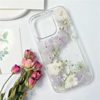 作品紫陽花押し花スマホケース、全機種対応、手帳型、四隅にショルダーホール、iPhone15、iPhone14、iPhone15Pro、iPhone14Pro 、GooglePixel、iPhone13