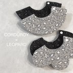 作品 '' corduroy × leopard 🐆'' スタイ《お名前刺繍可》　まんまるスタイ/もくもくスタイ/出産祝い/刺繍スタイ/ベビー用品/よだれかけ/コーデュロイ