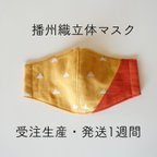 作品播州織 立体マスク(三角柄/山吹色) 受注生産