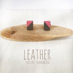 作品I love leather ! ［バイカラー の革ピアス （小）ピンク✖︎グレー］