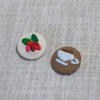 作品TOGOカフェ 刺繍ブローチット 濃茶×白