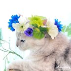 作品ペットねこ、犬花冠花かんむり被り物フラワークラウン