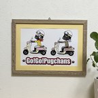 作品NEW Ｇo!Ｇo! Pugchans A4ポスターフレーム　スクーター