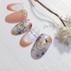 作品上品✨大人の花柄ネイル💐ロゴ◎フレンチ◎パール