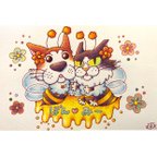 作品【色鉛筆画】猫と犬🐈🐕ミツバチぽんとミツバチみー🐝イラスト原画