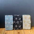 作品手帳型　刺繍のペチュニア咲く　iPhoneケース