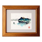 作品絵画【摩周湖の蒼】（額縁付き）　風景画／北海道